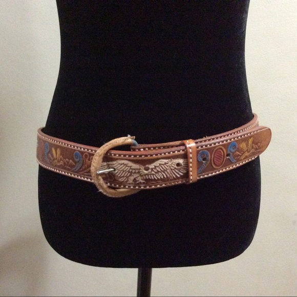 Vintage tooled leather belt with eagles - Picture 1 of 13